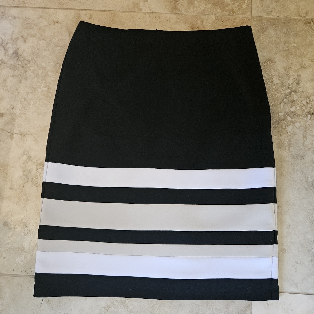 Tribal Black, White & Beige Lined Pencil Skirt
